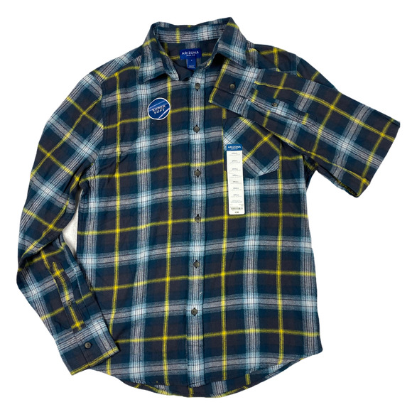 Small Arizona Jean Co. Men's Navy Plaid Super Soft Button Down Long Sleeve Shirt - Picture 1 of 5